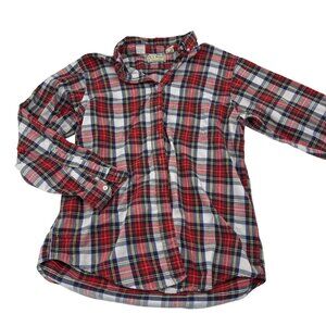 L.L. Bean Womens Vintage Red Plaid Flannel Shirt Size 12 100% Cotton Long Sleeve